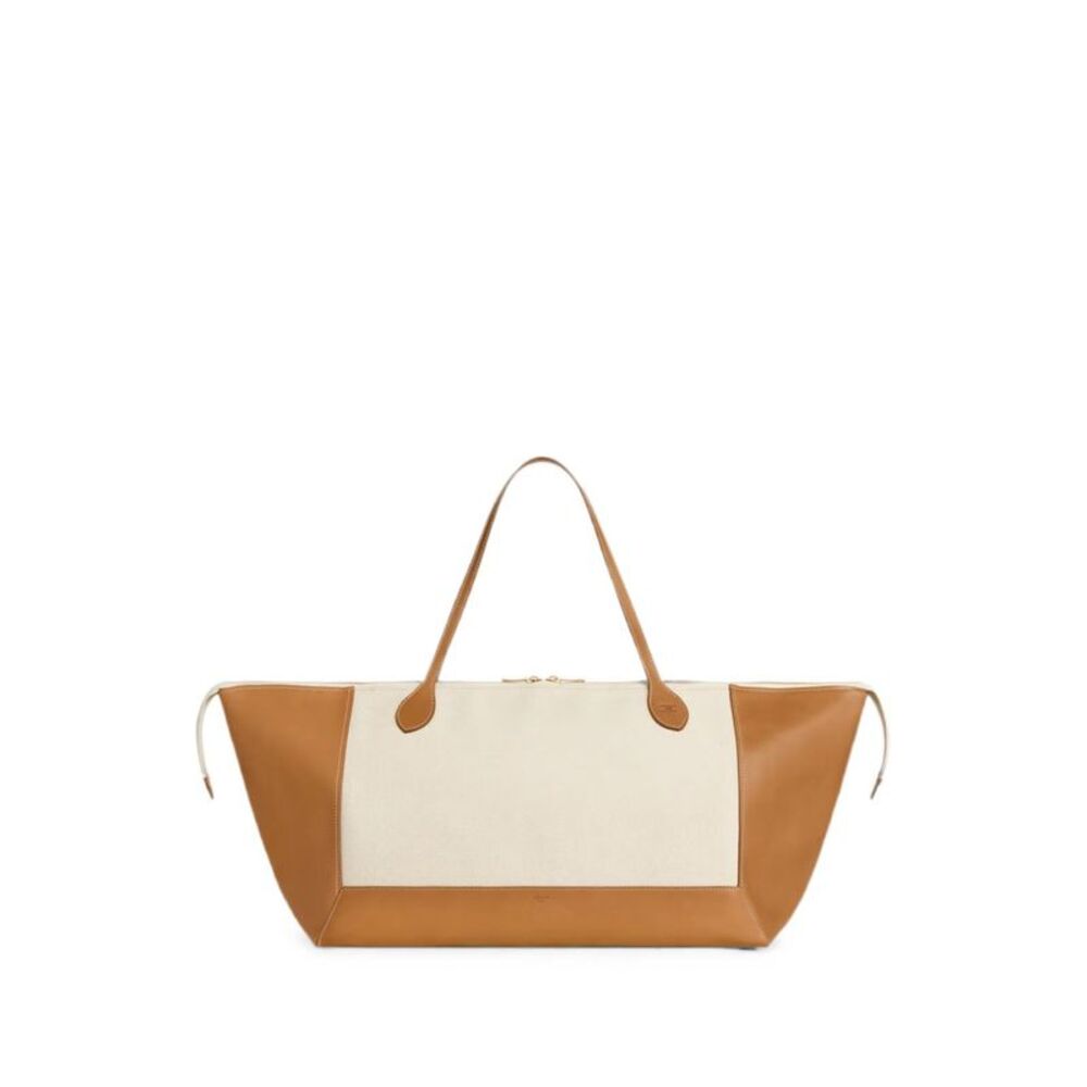 Celine Women Cabas Frame Leather And Canvas Tote